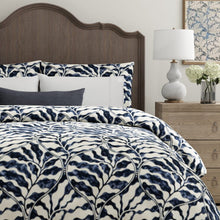 Load image into Gallery viewer, Navy Blue Indigo Beige Floral Abstract Cotton Upholstery Drapery Fabric / Ink