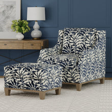 Load image into Gallery viewer, Navy Blue Indigo Beige Floral Abstract Cotton Upholstery Drapery Fabric / Ink