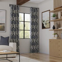 Load image into Gallery viewer, Navy Blue Indigo Beige Floral Abstract Cotton Upholstery Drapery Fabric / Ink