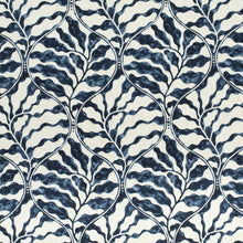 Load image into Gallery viewer, Navy Blue Indigo Beige Floral Abstract Cotton Upholstery Drapery Fabric / Ink