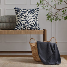 Load image into Gallery viewer, Navy Blue Indigo Beige Floral Abstract Cotton Upholstery Drapery Fabric / Ink