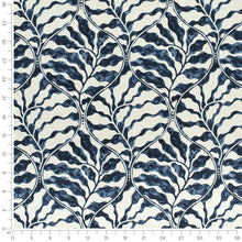 Load image into Gallery viewer, Navy Blue Indigo Beige Floral Abstract Cotton Upholstery Drapery Fabric / Ink