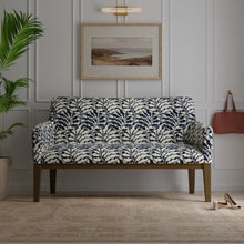 Load image into Gallery viewer, Navy Blue Indigo Beige Floral Abstract Cotton Upholstery Drapery Fabric / Ink