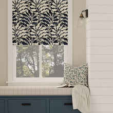Load image into Gallery viewer, Navy Blue Indigo Beige Floral Abstract Cotton Upholstery Drapery Fabric / Ink