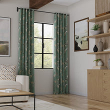 Load image into Gallery viewer, Teal Aqua Grey Bird Print Stork Chinoiserie Upholstery Drapery Fabric