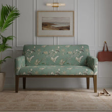 Load image into Gallery viewer, Teal Aqua Grey Bird Print Stork Chinoiserie Upholstery Drapery Fabric