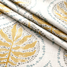 Load image into Gallery viewer, Cream Mustard Gold Blue Grey Floral Medallion Upholstery Drapery Fabric