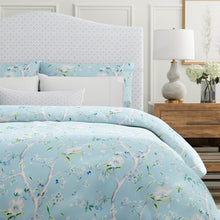 Load image into Gallery viewer, Cotton Navy Blue Aqua Green Ivory Floral Upholstery Drapery Chintz Fabric