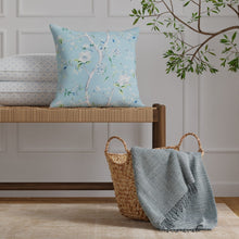 Load image into Gallery viewer, Cotton Navy Blue Aqua Green Ivory Floral Upholstery Drapery Chintz Fabric