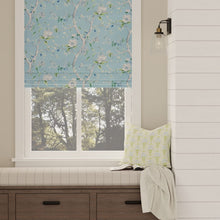 Load image into Gallery viewer, Cotton Navy Blue Aqua Green Ivory Floral Upholstery Drapery Chintz Fabric