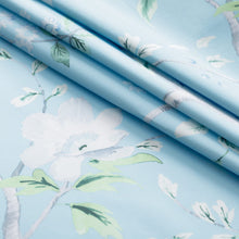 Load image into Gallery viewer, Cotton Navy Blue Aqua Green Ivory Floral Upholstery Drapery Chintz Fabric