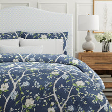 Load image into Gallery viewer, Cotton Navy Blue Taupe Ivory Floral Upholstery Drapery Chintz Fabric