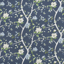 Load image into Gallery viewer, Cotton Navy Blue Taupe Ivory Floral Upholstery Drapery Chintz Fabric