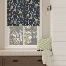 Load image into Gallery viewer, Cotton Navy Blue Taupe Ivory Floral Upholstery Drapery Chintz Fabric