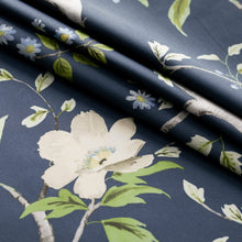 Load image into Gallery viewer, Cotton Navy Blue Taupe Ivory Floral Upholstery Drapery Chintz Fabric
