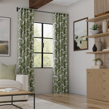 Load image into Gallery viewer, Cotton Green White Floral Upholstery Drapery Fabric / Palm