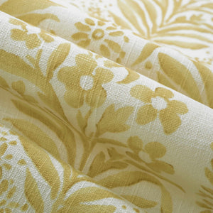 Linen Cotton Cream Mustard Gold Floral Print Upholstery Drapery Fabric FB