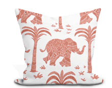 Load image into Gallery viewer, Custom Pillow Cover in Animal Pattern Thibaut Elephant Velvet in Coral - One Side