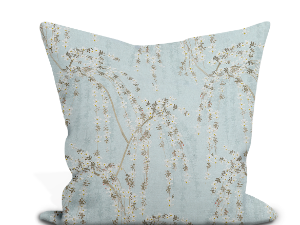 Custom Pillow Cover in Floral Thibaut Weeping Blossom in Blue - One Side