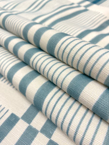 Kelly Wearstler Slate Blue Cream Bandeau  Indoor Outdoor Geom Upholstery Fabric WHS 5192