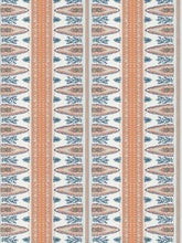 Load image into Gallery viewer, Cotton Linen Cream Coral Blue Stripe Floral Drapery Fabric FB