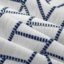 Load image into Gallery viewer, Cotton Cream Navy Blue Geometric Embroidered Drapery Fabric FB