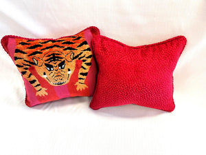 Schumacher Jokhang Velvet Pillows in Pink & Red - a Pair