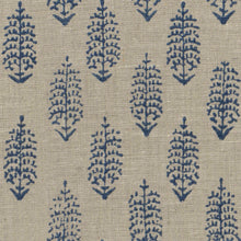 Load image into Gallery viewer, Ecru Taupe Navy Blue Small Print Botanical Linen Drapery Fabric FB