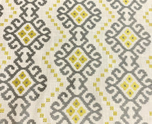 Load image into Gallery viewer, Kravet Design 33316-411 Embroidered Grey Green Chartreuse Ikat Drapery Fabric WHS 5179