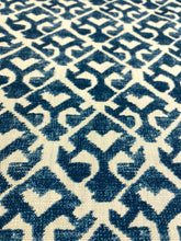 Load image into Gallery viewer, Carolina Irving Tamar on Natural Indigo Navy Blue Cream Linen Upholstery Drapery Fabric STA 5118
