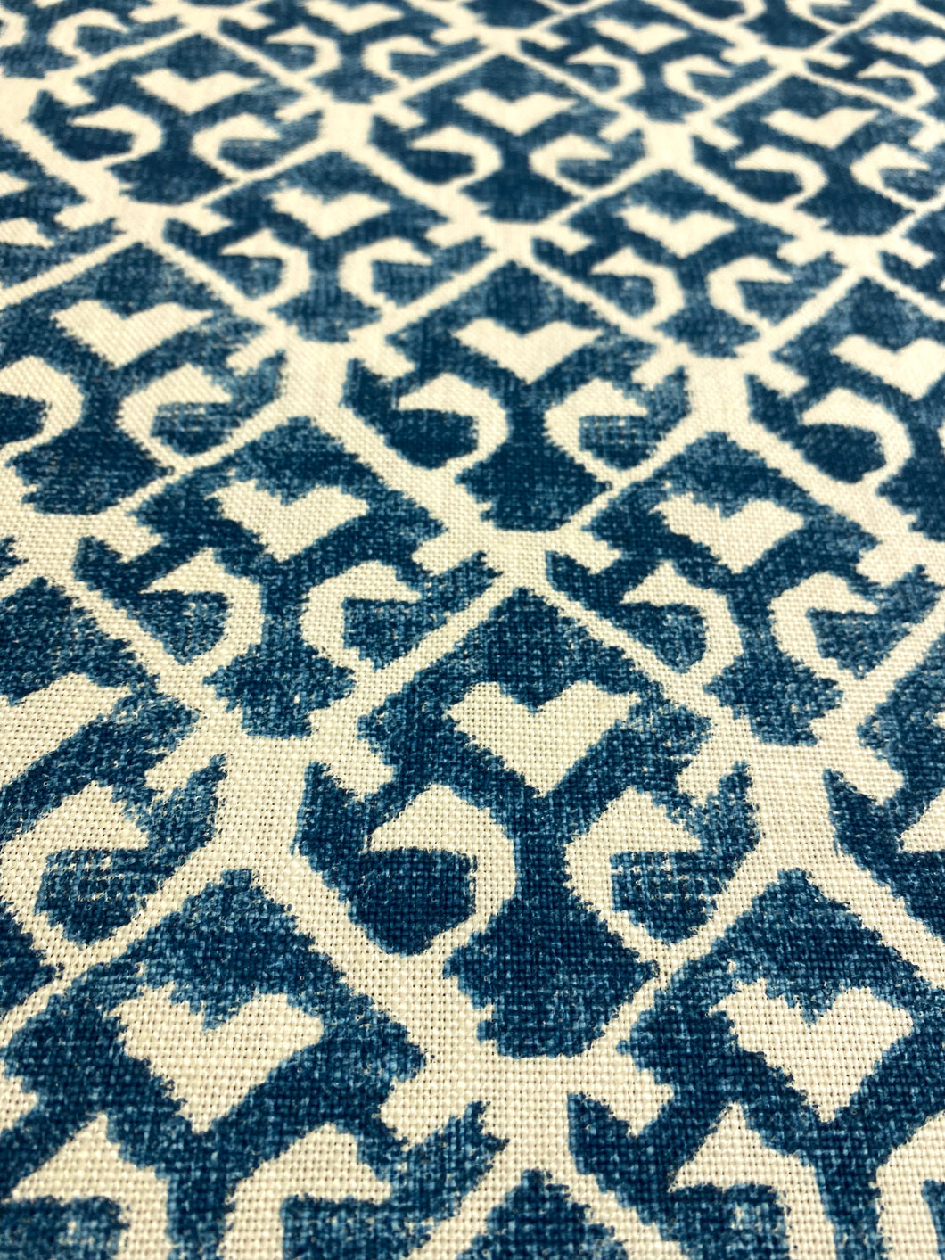 Carolina Irving Tamar on Natural Indigo Navy Blue Cream Linen Upholstery Drapery Fabric STA 5118