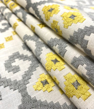 Load image into Gallery viewer, Kravet Design 33316-411 Embroidered Grey Green Chartreuse Ikat Drapery Fabric WHS 5179