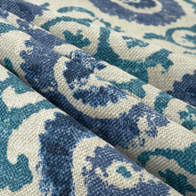 Load image into Gallery viewer, Cotton Linen Beige Navy Blue Turquoise Medallion Upholstery Drapery Fabric FB