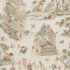 Set of Two Made to Order Thibaut Grand Palace Chinoiserie Side Drapery Panels