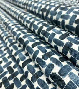 Fil Doux Textiles Magnetic Dark Denim Navy Blue White Abstract Geometric Upholstery Drapery Fabric STA 5128