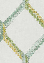 Load image into Gallery viewer, Cotton Cream Lime Green Chartreuse Embroidered Geometric Drapery Fabric FB