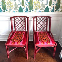 Load image into Gallery viewer, Red Rattan Chair in Schumacher’s Jokhang Tiger Velvet in Pink &amp; Red