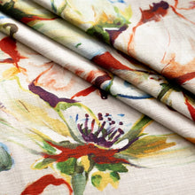 Load image into Gallery viewer, Cotton Ivory Green Red Blue Floral Bird Print Upholstery Drapery Fabric