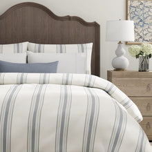 Load image into Gallery viewer, Heavy Duty Cream Blue Grey Stripe Upholstery Drapery Fabric
