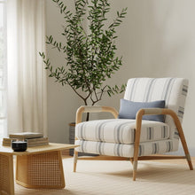 Load image into Gallery viewer, Heavy Duty Cream Blue Grey Stripe Upholstery Drapery Fabric