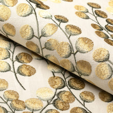 Load image into Gallery viewer, Beige Mustard Gold Green Floral Botanical Embroidered Drapery Fabric