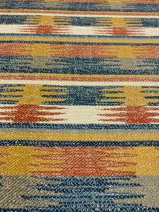 Kovi Madras Beige Blue Red Southwestern Kilim Water & Stain Resistant Upholstery Fabric STA 5023