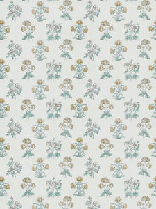 Cotton Cream Seafoam Taupe Floral Chintz Drapery Fabric FB
