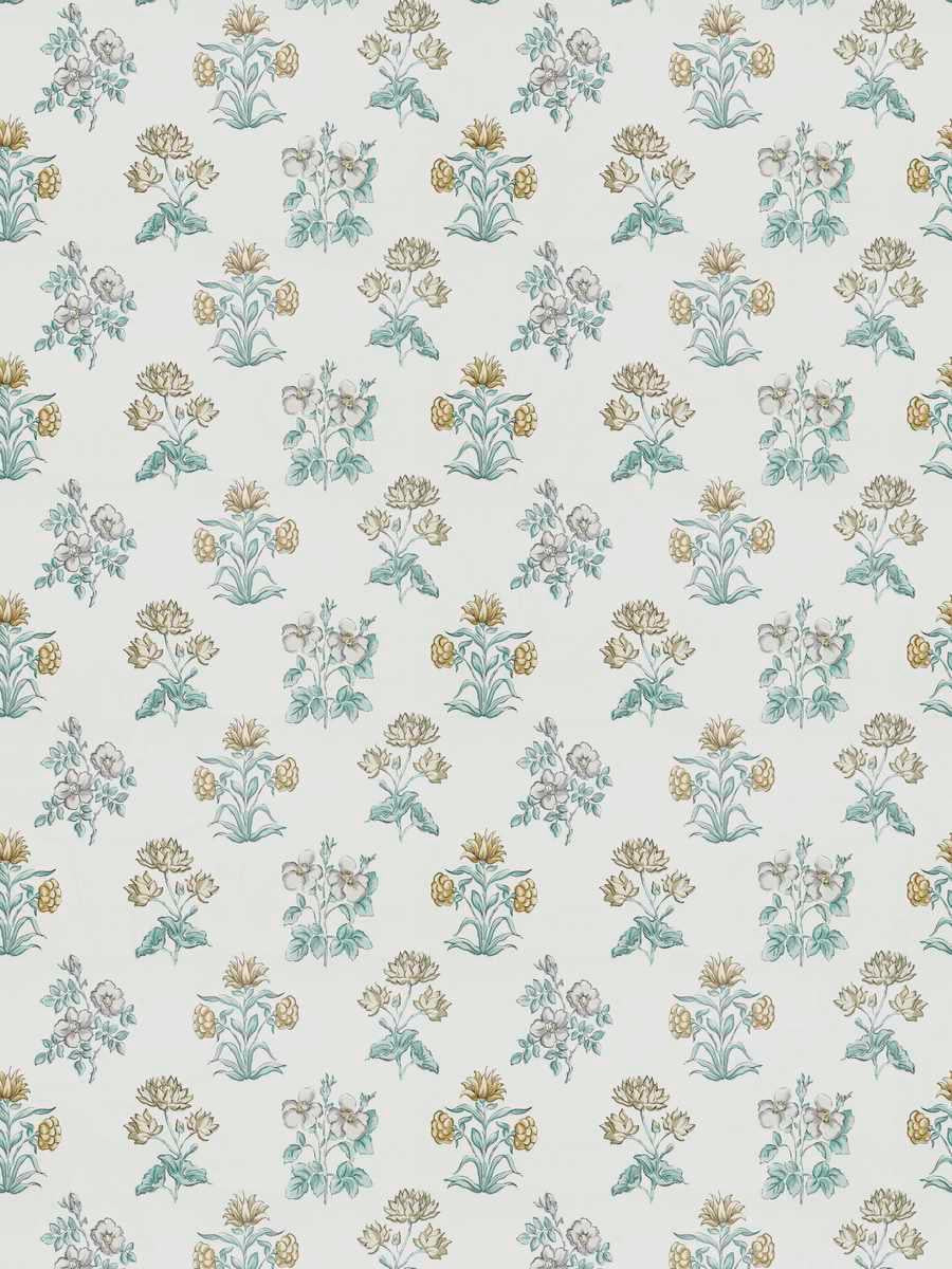 Cotton Cream Seafoam Taupe Floral Chintz Drapery Fabric FB