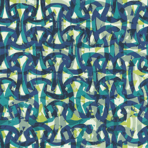 Bella Dura Indoor Outdoor Island Vibes Abstract Navy Blue Teal Green Upholstery Drapery Fabric FB