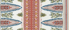 Load image into Gallery viewer, Cotton Linen Coral Blue White Green Yellow Stripe Floral Upholstery Drapery Fabric FB
