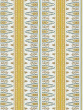 Load image into Gallery viewer, Cotton Linen Cream Mustard Yellow Blue Grey Stripe Floral Drapery Fabric FB