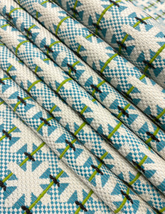 Nobilis Bistro 10827-70 Cyan Blue Green Cream Geometric Upholstery Fabric WHS 5110