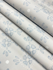 Designer Grey Blue White Floral Faux Leather Upholstery Vinyl WHS 5088