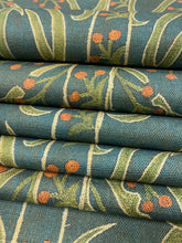 Load image into Gallery viewer, St. Frank Teal Vines Suzani Linen Cotton Floral Upholstery Drapery Fabric STA 5119